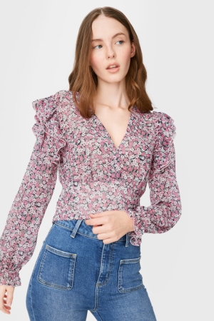 Blúzky C&A Clockhouse Chiffon Floral Damske Ruzove | 6579ZEFYL