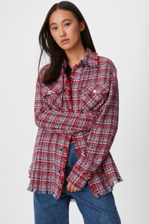 Bundy C&A Bouclé Shacket Check Damske Červené | 8627OIJCT