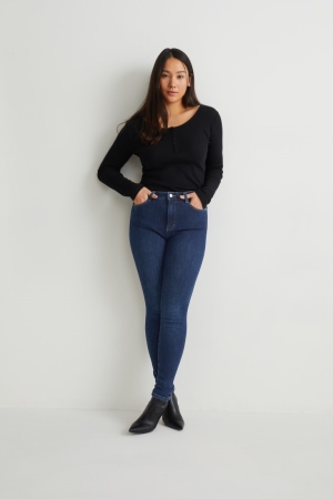 Džínsy C&A Curvy High Pásom Vychudnutý Fit Lycra® Recycled Damske Modre | 0791SXPLF