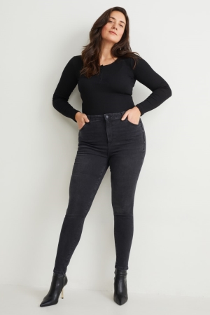 Džínsy C&A Curvy High Pásom Vychudnutý Fit Lycra® Recycled Damske Čierne | 8415HTQAD