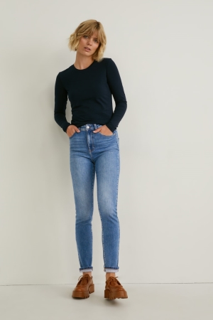 Džínsy C&A Slim High Pásom Lycra® Recycled Damske Modre Svetlo Modre | 7521MXQAV