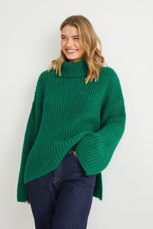 Jumpers C&A Polo Neck Damske Zelene | 8093OPUHC