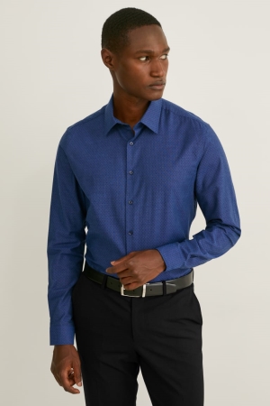 Kosele C&A Business Slim Fit Kent Collar Easy-iron Panske Tmavo Modre | 5672NKETU