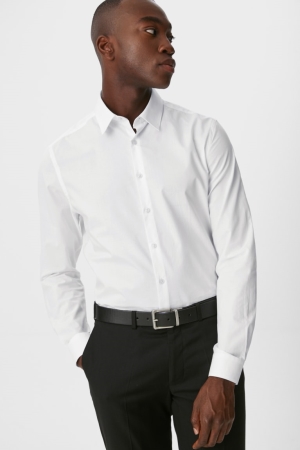 Kosele C&A Business Slim Fit Kent Collar Easy-iron Panske Biele | 7803XNFOS