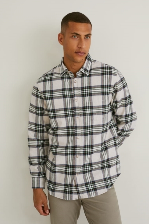 Kosele C&A Flannel Regular Fit Kent Collar Check Panske Hnede Biele | 5674PVLFD