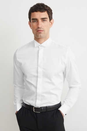 Kosele C&A Tuxedo Slim Fit Wing Collar Easy-iron Panske Biele | 4218YQZXJ