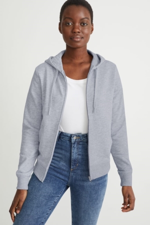 Mikiny C&A Basic Zip-through With Hood With Organic Bavlnene Damske Svetlo Siva | 2837WPLHE