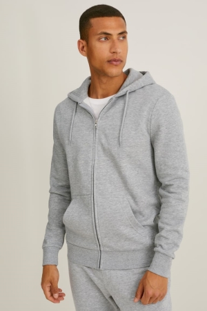 Mikiny C&A Zip-through With Hood Organic Bavlnene Panske Siva | 4607HSCBY