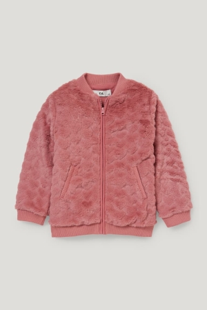 Mikiny S Kapucňou C&A Faux Fur Recycled Dievcenske Tmavo Ruzove | 7102BRWJN