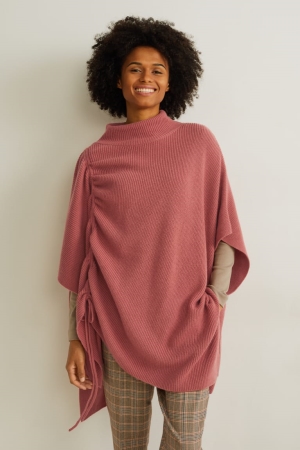 Mikiny S Kapucňou C&A Pletené Cashmere Blend Poncho Damske Tmavo Ruzove | 9026QOICV