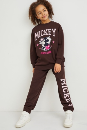 Nohavice C&A Mickey Mouse Set And Joggers 2 Piece Dievcenske Tmavo Hnede | 1395KVEYZ