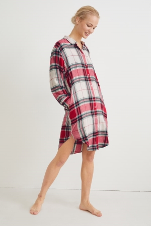 Nočná Bielizeň C&A Flannel NightCheck Damske Biele Červené | 3984JBSPH