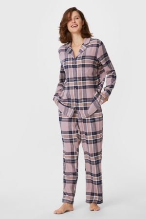 Nočná Bielizeň C&A Flannel Pyjamas Check Damske Tmavo Ruzove | 5379NVJIA