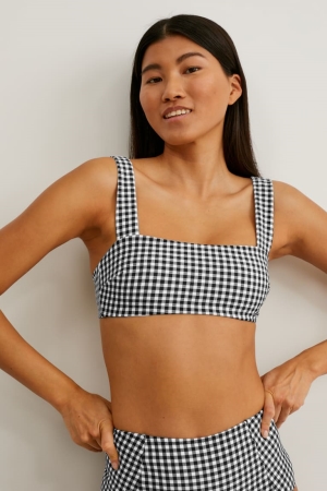 Plavky C&A Bikiny Polstrované Non-wired Check Damske Biele Čierne | 9574YUOJK