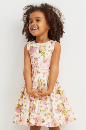 Saty C&A Partywear Floral Dievcenske Biele Ruzove | 2173NJLCE