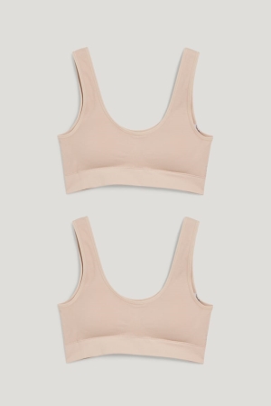 Spodne Pradlo C&A Multipack Of 2 Crop Polstrované Seamless Lycra® Damske Béžové | 5869DBRMC