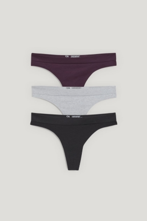 Spodne Pradlo C&A Multipack Of 3 Tanga Seamless Lycra® Damske Čierne | 5168LOGFT