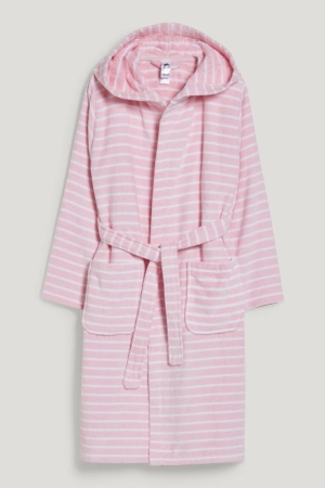 Spodne Pradlo C&A Terry Bathrobe With Hood Organic Bavlnene Pruhované Dievcenske Ruzove | 6293PGRXT