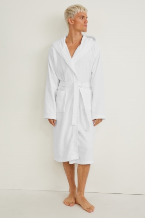 Spodne Pradlo C&A Terry Cloth Bathrobe With Hood Organic Bavlnene Panske Biele | 1324AHZCI