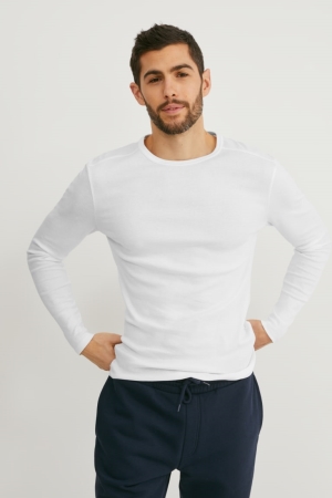 Topy C&A Long Sleeve Organic Bavlnene Panske Biele | 1375WECPA