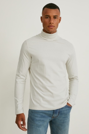 Topy C&A Polo Neck Organic Bavlnene Panske Biele | 8540ZCUJY