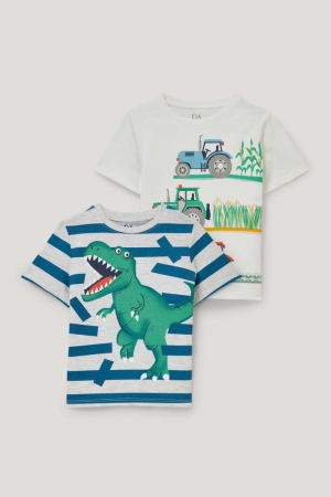 Tricko C&A Multipack Of 2 Tractor And Dinosaur Sleeve Chlapcenske Biele | 7564MHBGI