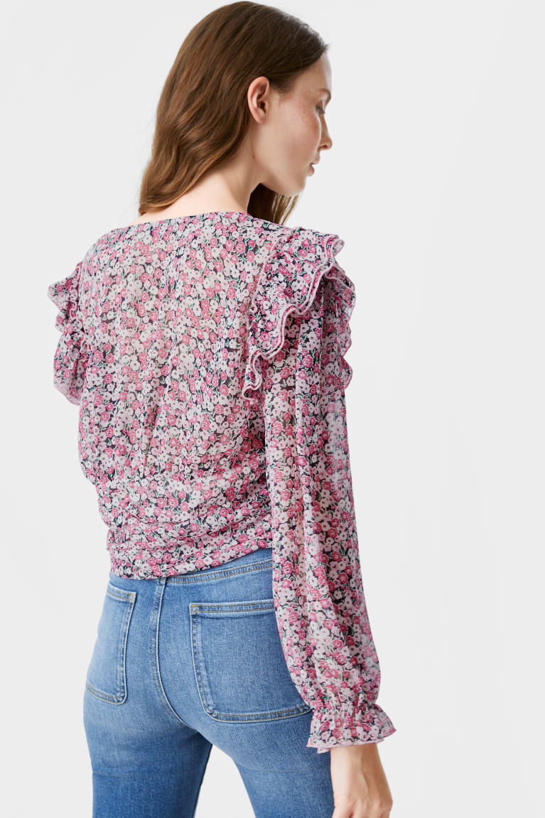 Blúzky C&A Clockhouse Chiffon Floral Damske Ruzove | 6579ZEFYL