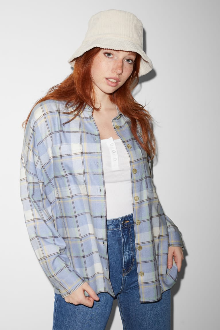 Blúzky C&A Clockhouse Flannel Check Damske Svetlo Modre | 3065AVMKI