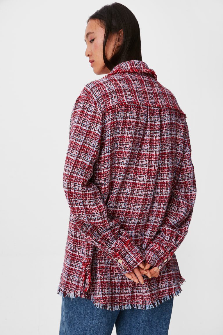 Bundy C&A Bouclé Shacket Check Damske Červené | 8516PBJTF