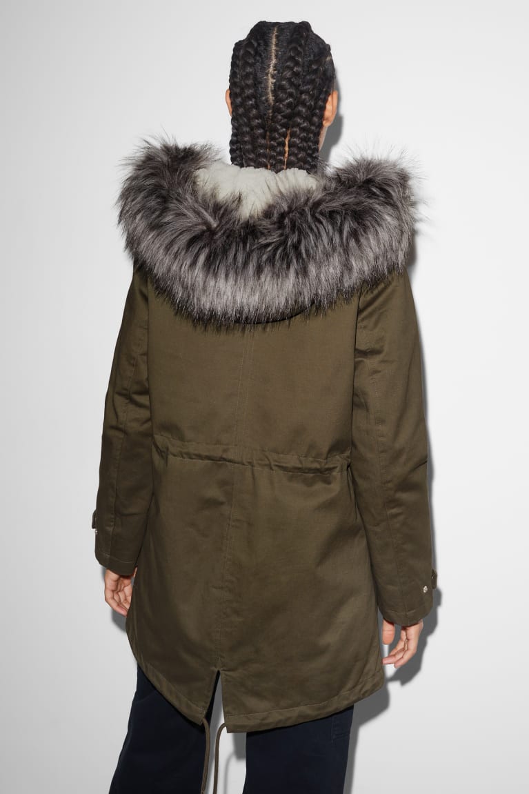 Bundy C&A Clockhouse Parka With Hood And Faux Fur Trim Zimná Damske Tmavo Zelene | 4270ODFRG