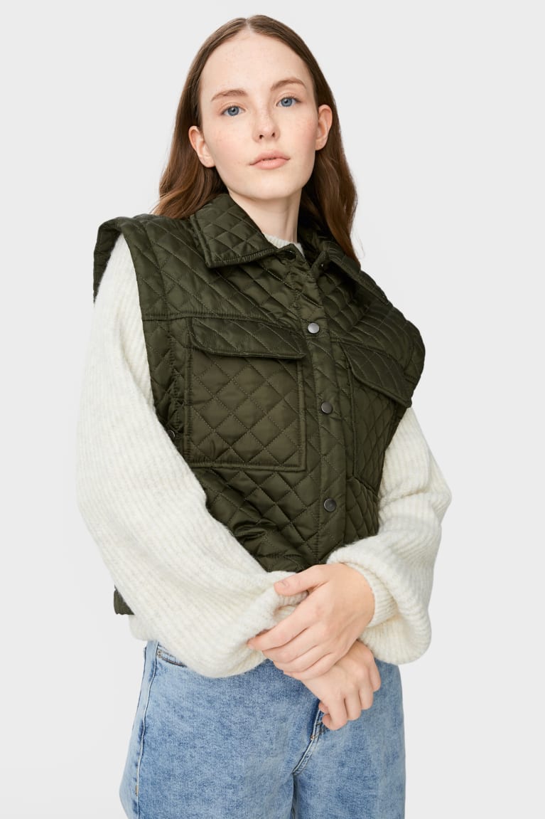 Bundy C&A Clockhouse Prešívané Gilet Damske Tmavo Zelene | 5921JHCDT