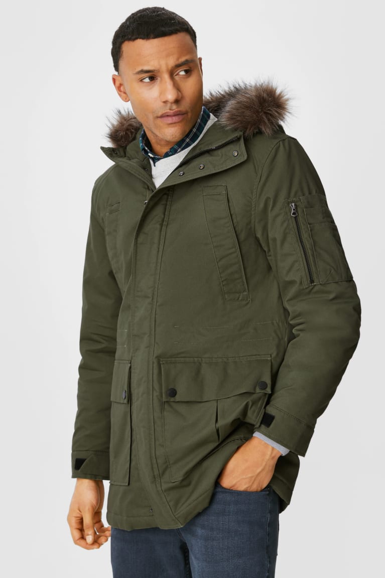 Bundy C&A Parka With Hood And Faux Fur Trim Recycled Panske Tmavo Zelene | 5873RTJMG