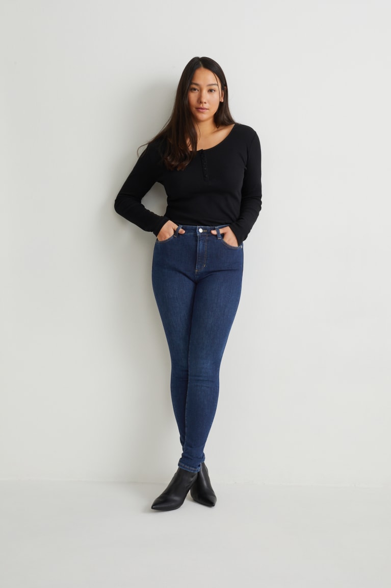 Džínsy C&A Curvy High Pásom Vychudnutý Fit Lycra® Recycled Damske Modre | 0791SXPLF