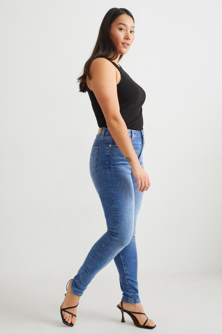 Džínsy C&A Curvy High Pásom Vychudnutý Fit Lycra® Recycled Damske Modre | 8413XCZKW