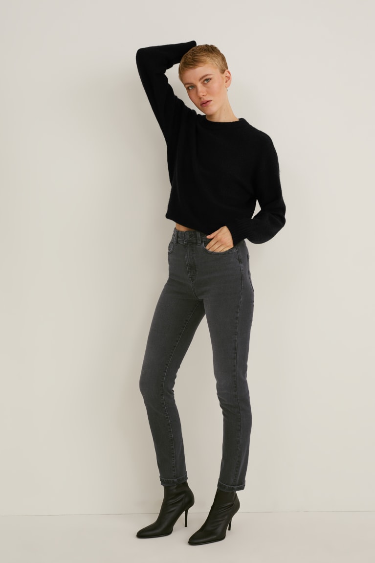 Džínsy C&A Slim High Pásom Lycra® Damske Čierne | 7689QOYJA