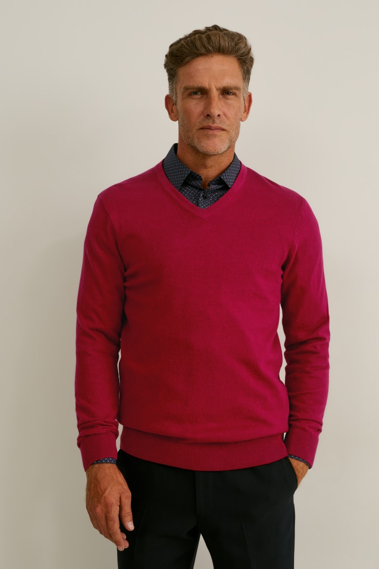 Jumpers C&A And Regular Fit Easy-iron Panske Červené Tmavo Modre | 1793NKBVX