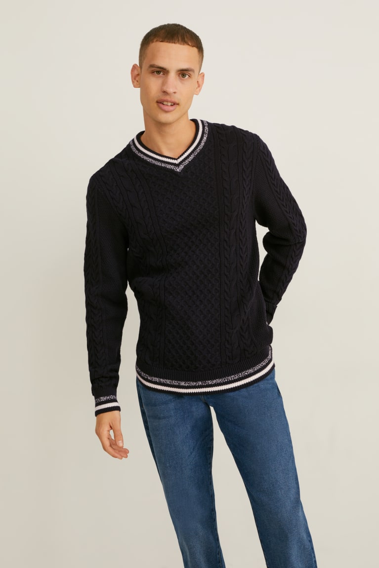 Jumpers C&A Cable Knit Pattern Panske Tmavo Modre | 6749JYOTQ