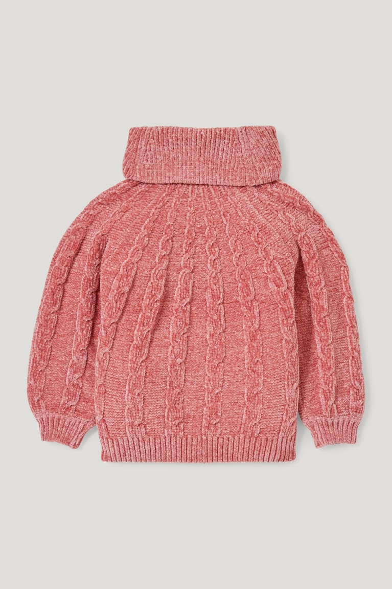 Jumpers C&A Polo Neck Recycled Cable Knit Pattern Dievcenske Ruzove | 4597RIUXT