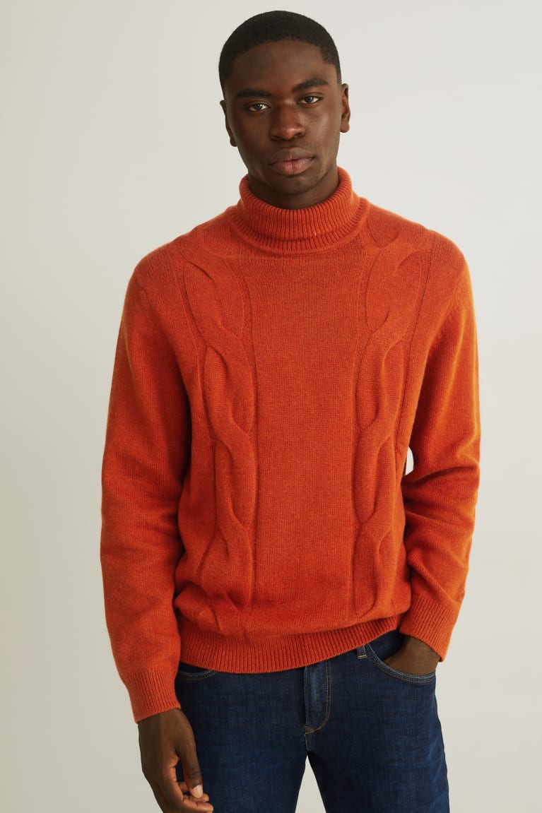 Jumpers C&A Polo Neck Vlna Blend Recycled Panske Tmavo Oranžové | 9678MRYDT