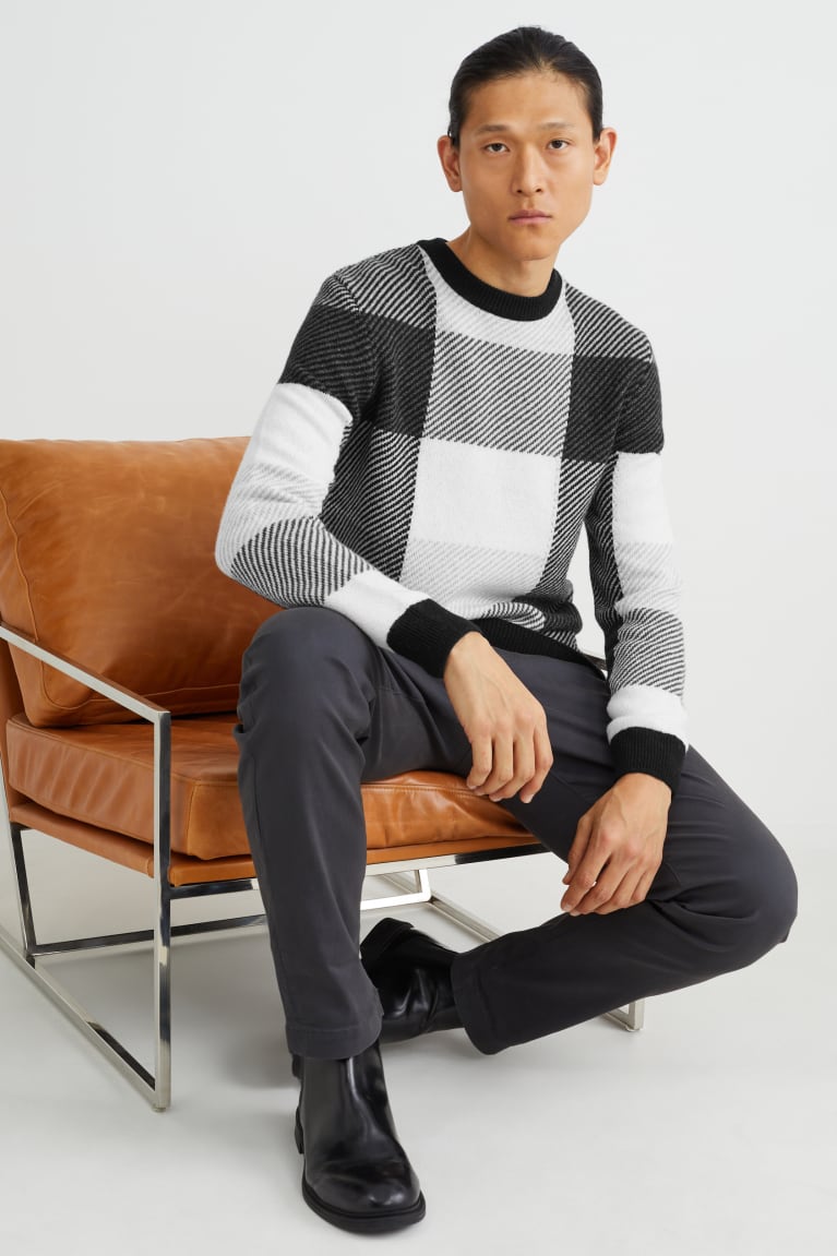 Jumpers C&A Vlna Blend Check Panske Biele Siva | 8096SHUZR