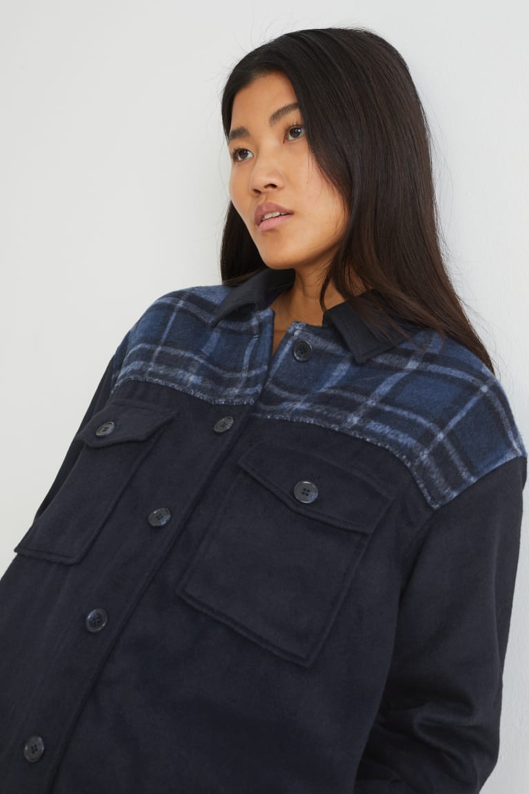 Kabáty C&A Flannel Shacket Damske Tmavo Modre | 6718AVCWU