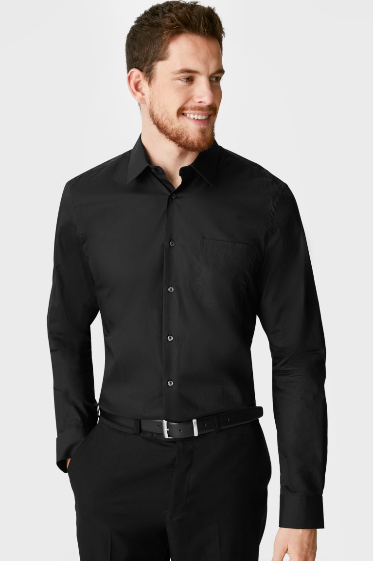 Kosele C&A Business Regular Fit Extra Long Sleeve s Easy-iron Panske Čierne | 3597HUMTP