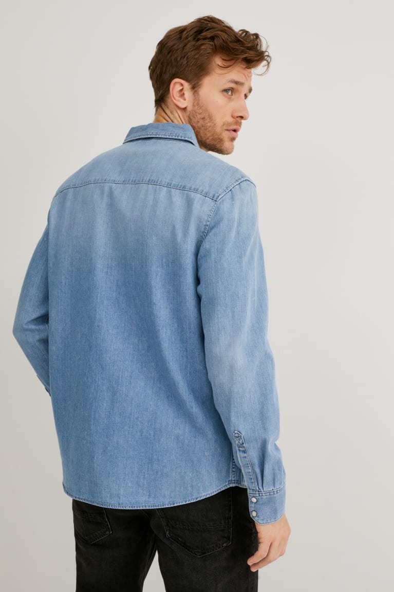 Kosele C&A Denim Regular Fit Kent Collar Recycled Panske Modre | 1436LUMSE