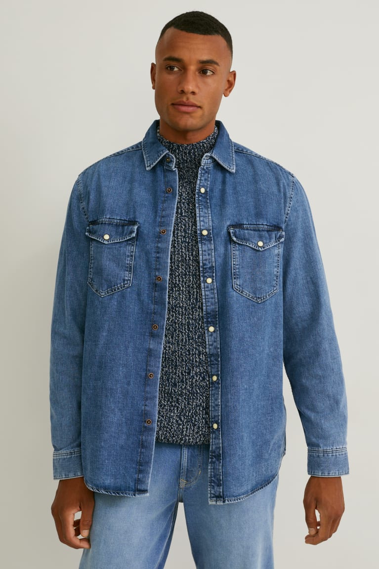 Kosele C&A Denim Regular Fit Kent Collar Recycled Panske Modre | 2056GOKFN