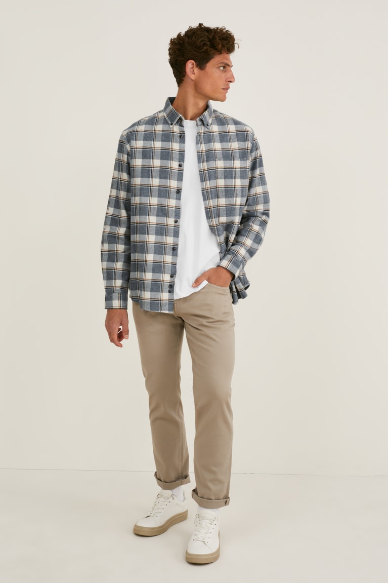 Kosele C&A Flannel Regular Fit Button-down Collar Check Panske Biele Siva | 2534ZGMLW