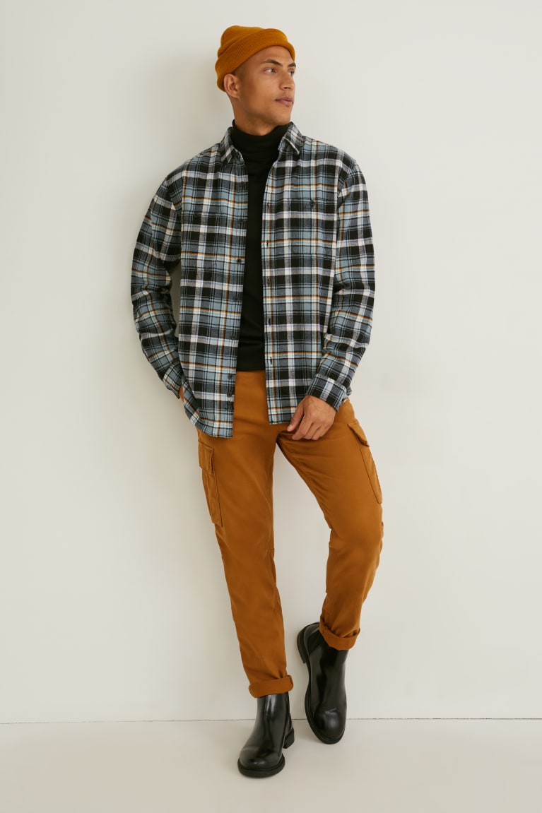 Kosele C&A Flannel Regular Fit Kent Collar Check Panske Tmavo Zelene Siva | 8953FMKWH