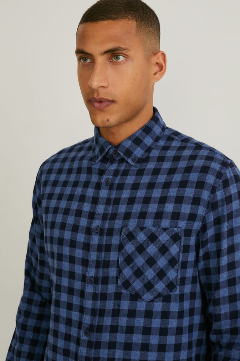 Kosele C&A Regular Fit Button-down Collar Check Panske Modre | 6129RQYZE