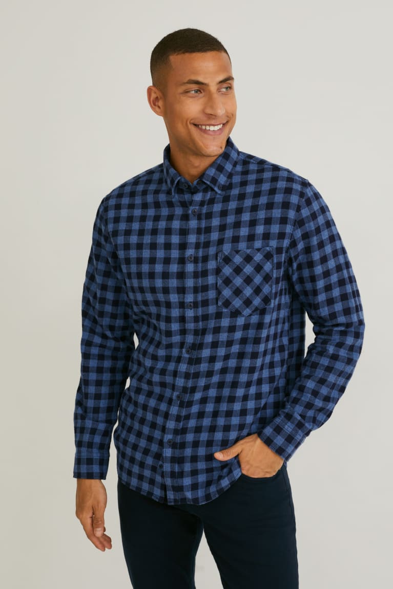 Kosele C&A Regular Fit Button-down Collar Check Panske Modre | 6129RQYZE