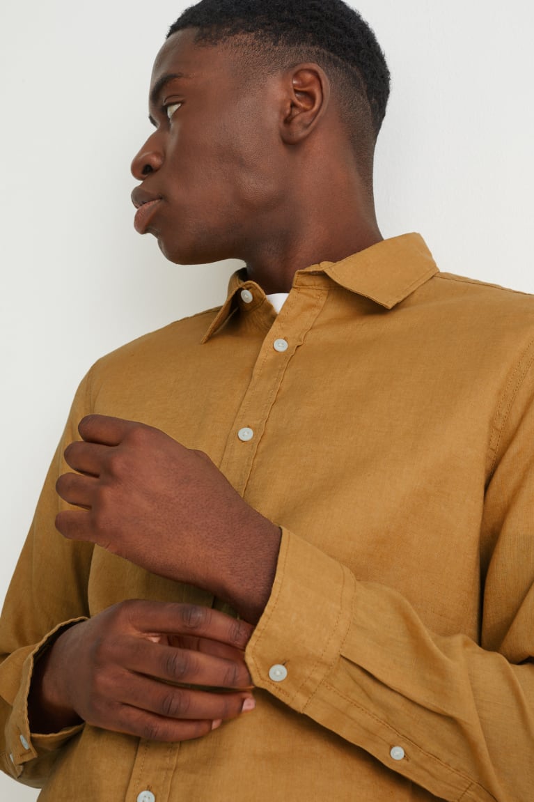 Kosele C&A Regular Fit Kent Collar With Linen Made From European Flax® Panske Horčica Biela Žlté | 0438FITQY