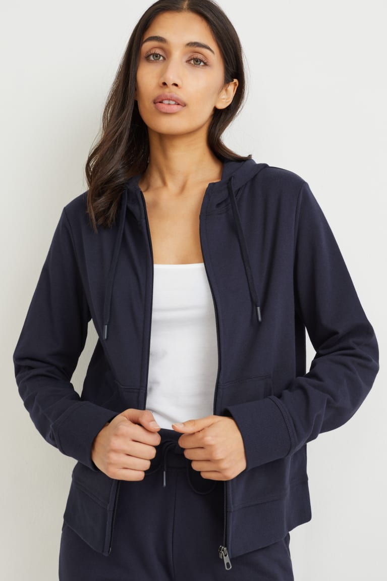 Mikiny C&A Basic Zip-through With Hood Organic Bavlnene Damske Tmavo Modre | 5613AOPKD